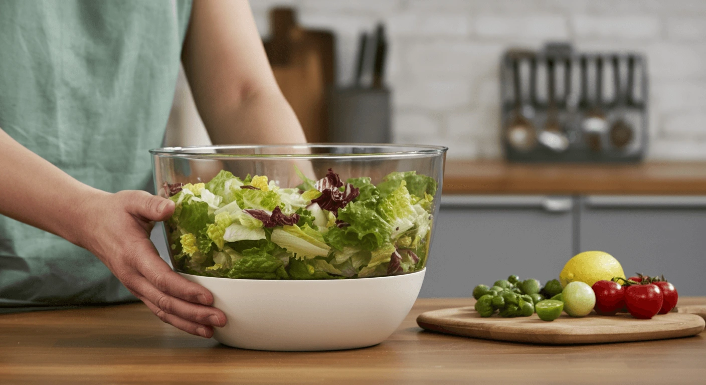 Fresh, fiber-rich salad bowl filled with vegetables and lean protein for a healthy, low-calorie meal.