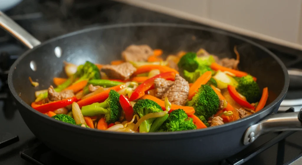 Stir-fried vegetables with lean chicken breast, a low-calorie meal perfect for lunch or dinner.