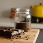 Smooth and rich dairy-free chocolate squares on a wooden board.