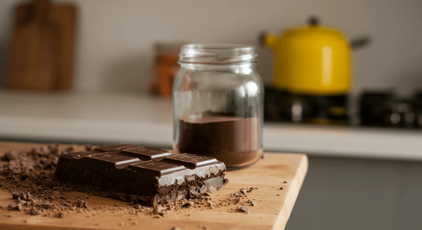 Smooth and rich dairy-free chocolate squares on a wooden board.