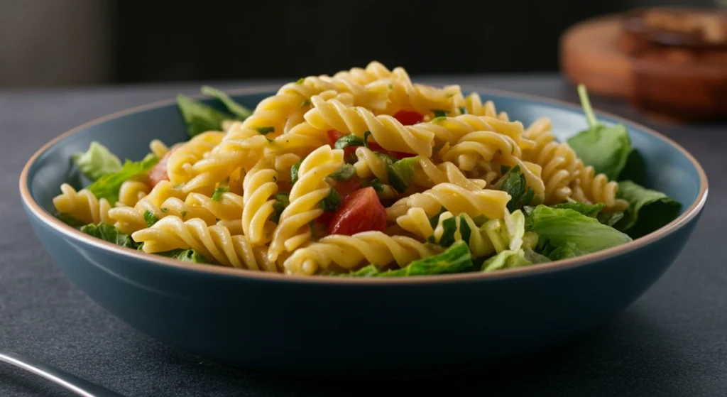 Lentil pasta with spinach and a garlic olive oil sauce