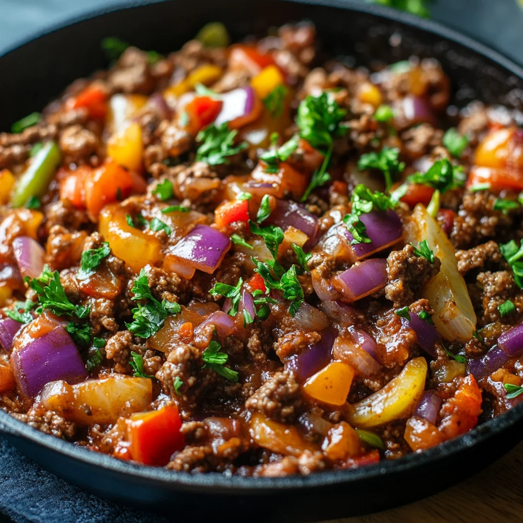 A hearty ground beef meal with vegetables .