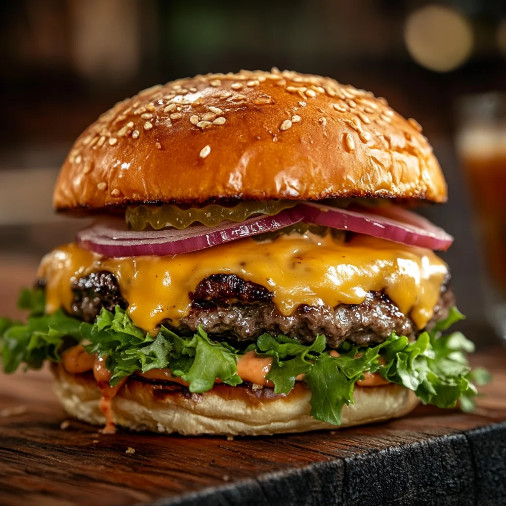 A low-calorie burger with a lean beef patty, fresh veggies, and a whole wheat bun.