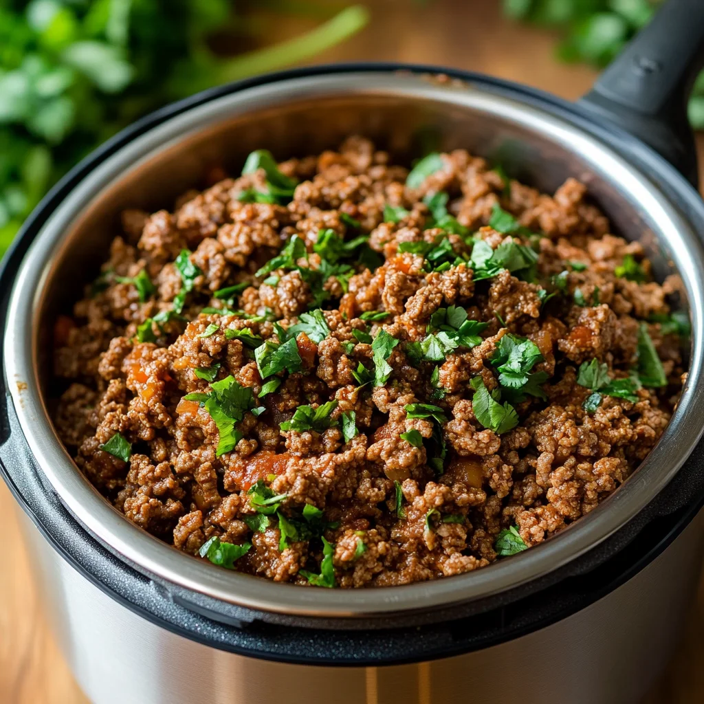 Instant Pot cooking frozen beef under pressure.