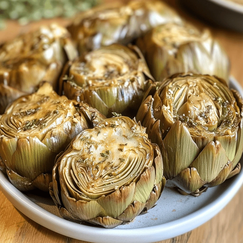 Artichoke halves seasoned and cooked in an Instant Pot.