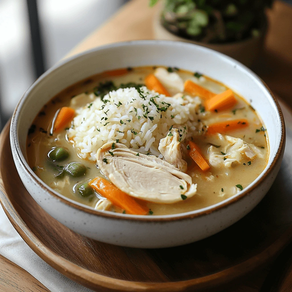 A warm bowl of chicken soup with soft rice and well-cooked vegetables, perfect for an ulcerative colitis-friendly diet.